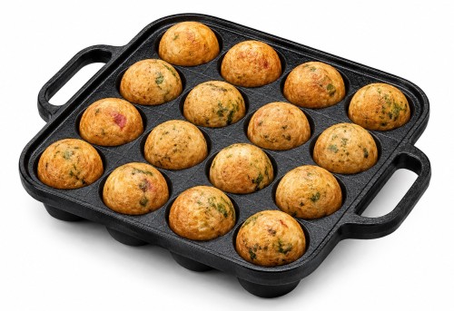 Żeliwna Patelnia Do Japońskich Kuleczek TAKOYAKI 16 Otworów 23cm x 18cm OTAFUKU