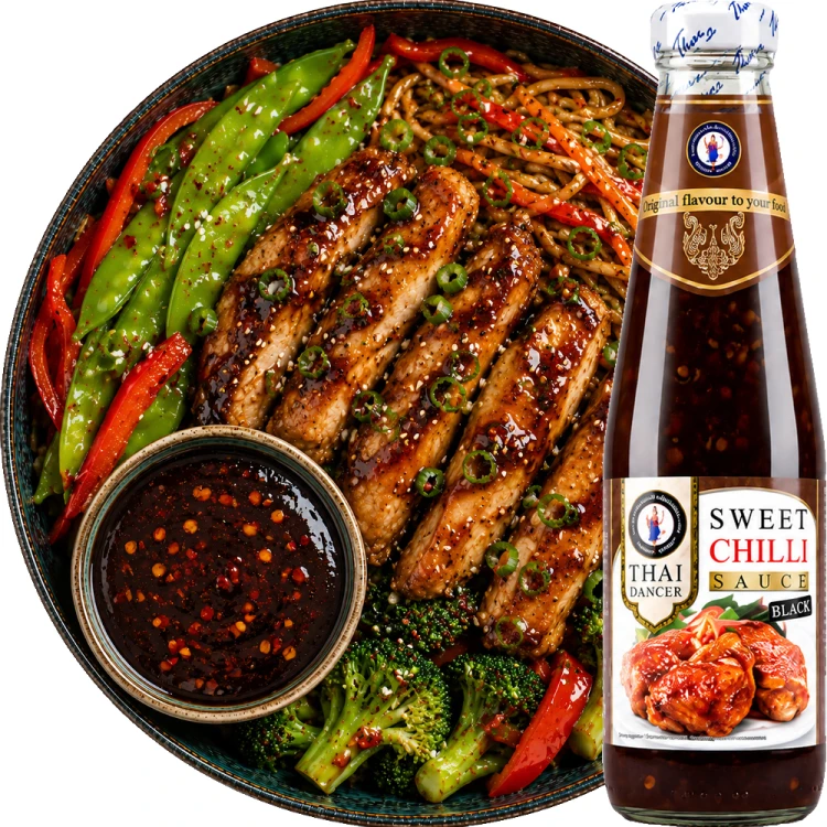 Słodki Sos Chilli BLACK z Sosem Sojowym i Grzybami Do Mięsa i Warzyw 300ml THAI DANCER