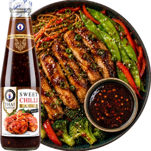 Słodki Sos Chilli BLACK z Sosem Sojowym i Grzybami Do Mięsa i Warzyw 300ml THAI DANCER