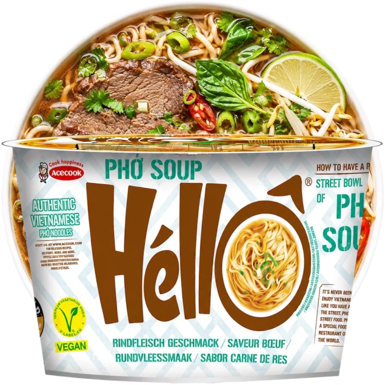 Wietnamska Zupka Błyskawiczna Instant Pho Bo Soup z Wołowiną Makaron Ryżowy Kubek Cup 70g ACECOOK