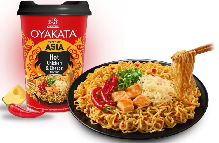 Azjatycka Zupka Błyskawiczna Makaron Instant Hot Ostry Kurczak i Ser Kubek Cup 97g OYAKATA