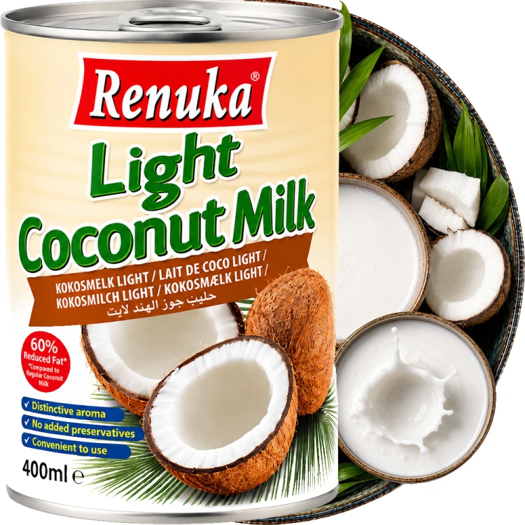 Naturalne Mleko Mleczko Kokosowe Light 9% Średnia Zawartość Tłuszczu 400ml RENUKA
