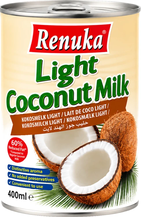 Naturalne Mleko Mleczko Kokosowe Light 9% Średnia Zawartość Tłuszczu 400ml RENUKA