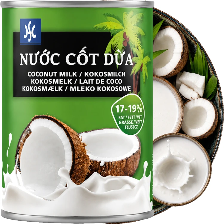 Naturalne Mleko Mleczko Kokosowe 17-19% Wysoka Zawartość Tłuszczu 400ml HS