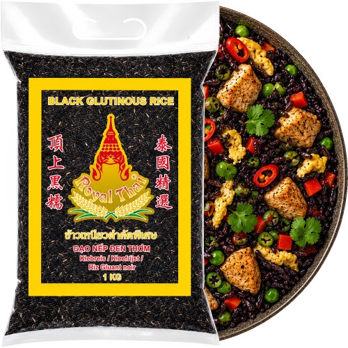 Czarny Ryż Kleisty Do Azjatyckich Potraw Black Glutinous Rice 1kg 1000g ROYAL THAI RICE