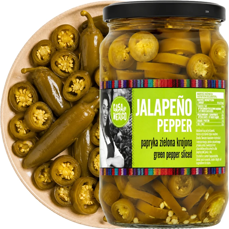 Chrupiąca Papryka Papryczka Zielona Jalapeno Krojona Green Pepper 670g CASA DE MEXICO
