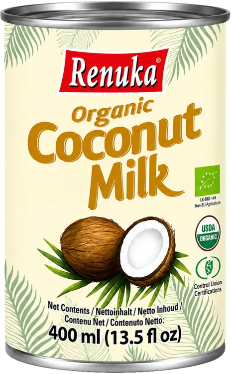 Naturalne Organiczne Mleko Mleczko Kokosowe ORGANIC 17% Wysoka Zawartość Tłuszczu 400ml RENUKA