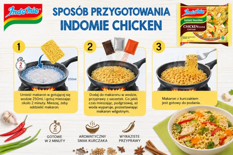 Indonezyjski Makaron Zupka KURCZAK GOUT Instant Chicken Poulet Noodles 70g INDOMIE
