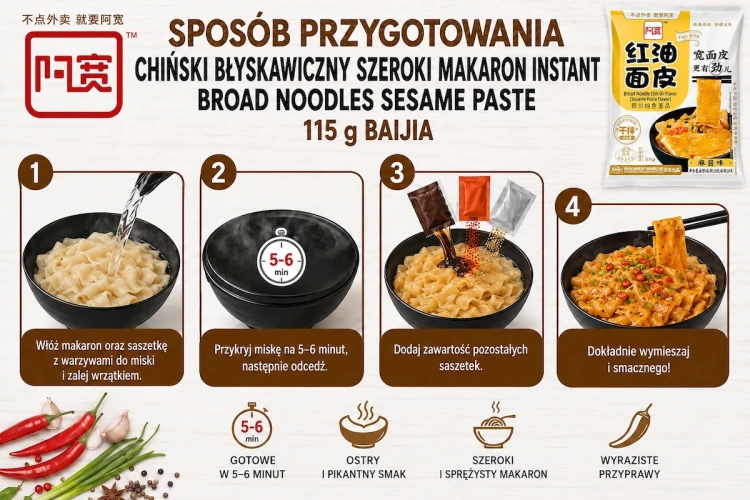 Chiński Błyskawiczny Szeroki Makaron Instant Broad Noodles Sesame Paste 115g BAIJIA