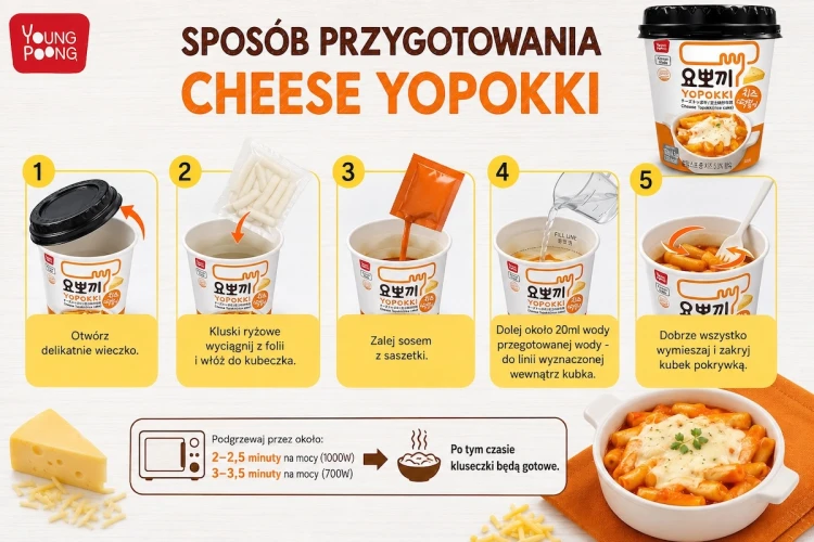 Koreańskie Kluski Ryżowe Topokki w Sosie Serowym CHEESE YOPOKKI 120g YOUNG POONG