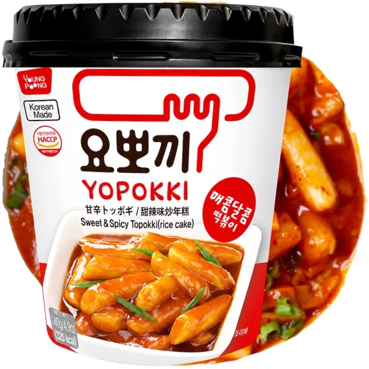 Koreańskie Kluski Ryżowe Topokki w Słodko Pikantnym Sosie YOPOKKI 140g YOUNG POONG