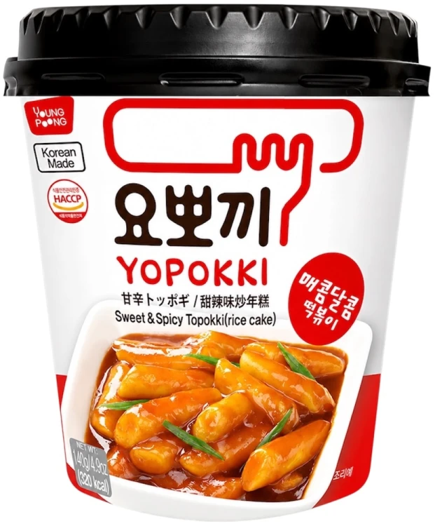 Koreańskie Kluski Ryżowe Topokki w Słodko Pikantnym Sosie YOPOKKI 140g YOUNG POONG