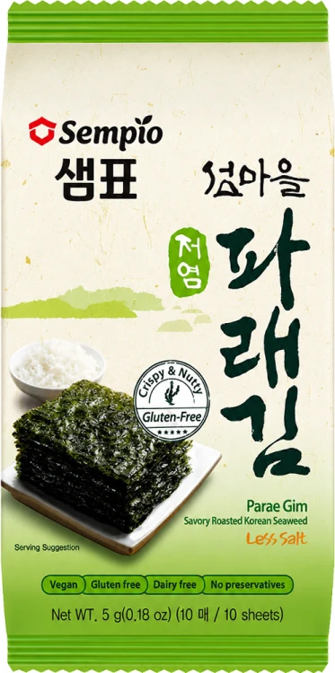 Koreańskie Nori Snack Parae Gim Przekąska Chrupiące Wodorosty Prażone Mniej Soli 5g SEMPIO