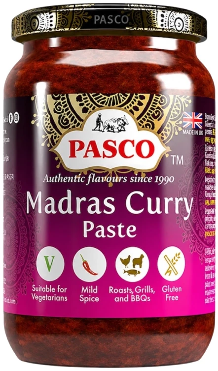 Pasta Indyjska Madras Curry Paste Bezglutenowa Ostra w Słoiku 270g PASCO