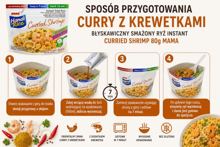 Błyskawiczny Smażony Ryż Instant Curry z Krewetkami Curried Shrimp 80g MAMA