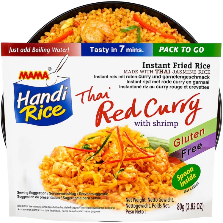 Błyskawiczny Smażony Ryż Instant Czerwone Curry z Krewetkami 80g MAMA