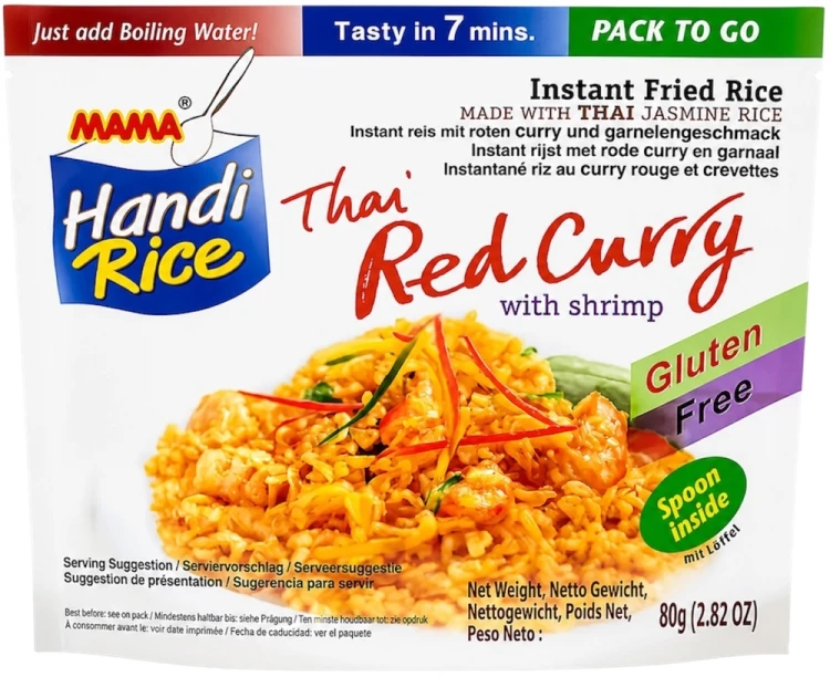 Błyskawiczny Smażony Ryż Instant Czerwone Curry z Krewetkami 80g MAMA