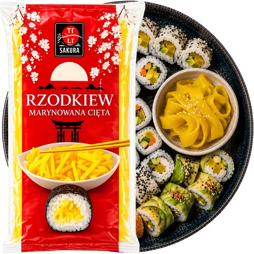 Żółta Rzodkiew Marynowana Oshinko Takuan Daikon Do Sushi Krojona 400g SAKURA
