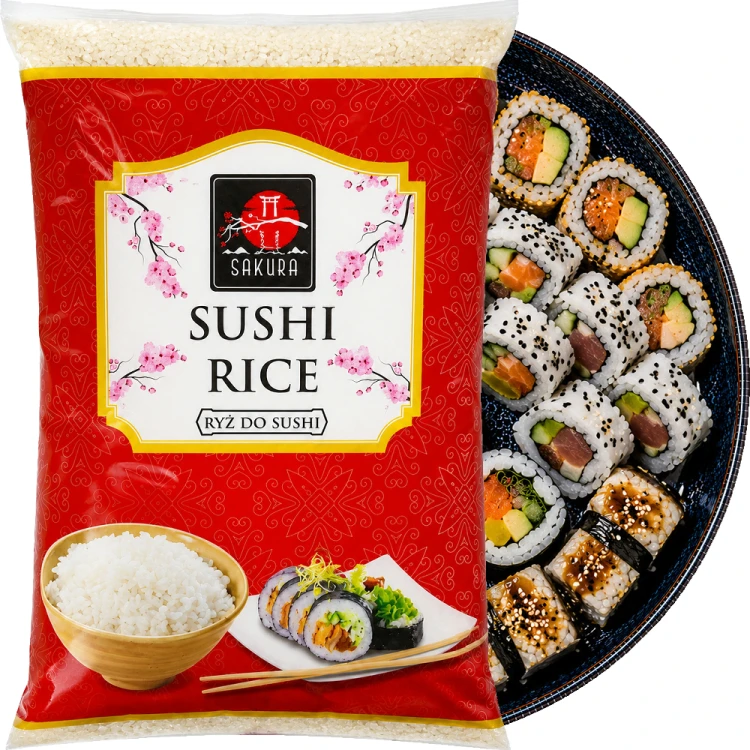 Ryż Kleisty Do Sushi Premium Okrągłoziarnisty Okrągłe Ziarno 1kg 1000g SAKURA