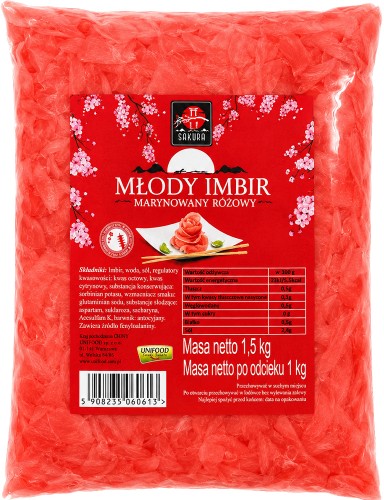 Imbir Marynowany Do Sushi RÓŻOWY Oczyszcza Kubki Smakowe 1,5kg 1500g SAKURA