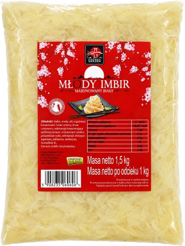 Imbir Marynowany Do Sushi BIAŁY Oczyszcza Kubki Smakowe 1,5kg 1500g SAKURA
