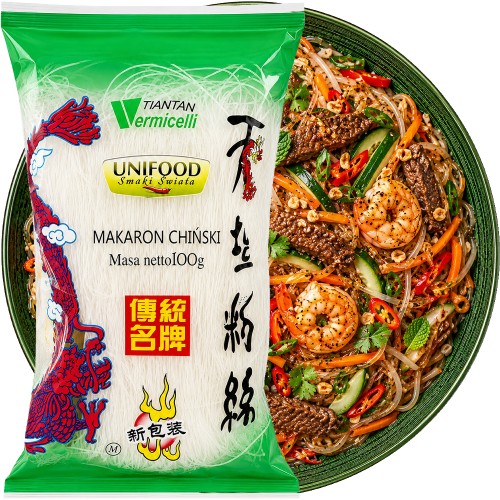 Makaron Sojowy Tian Tan Vermicelli Nitki Przeźroczysty Sprężysty 100g UNIFOOD
