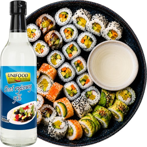 Chiński Ocet Ryżowy Do Sushi Wysoka Jakość Do Potraw i Sałatek 500ml UNIFOOD