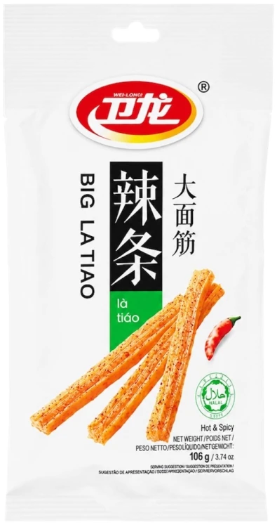 Chińska Pikantna Przekąska Snack Big La Tiao HOT &amp; SPICY 106g WEI-LONG