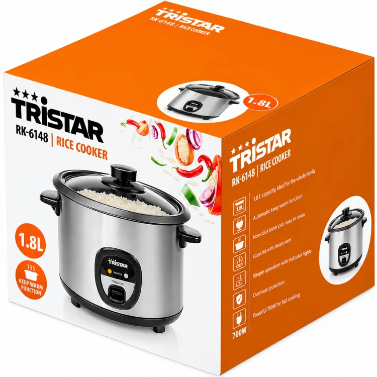 Garnek Do Gotowania Przygotowania Ryżu Elektryczny Ryżowar 1,8 Litra 1800ml RK-6148 TRISTAR