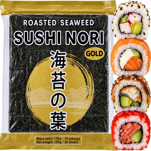 Suszone Wodorosty Glony Algi Morskie Yaki Nori Do Sushi GOLD Premium Class 50 Sztuk NOBI