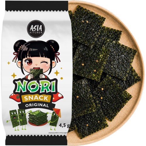 Koreańskie Nori Snack Przekąska Chrupiące Wodorosty Prażone ORIGINAL 4,5g ASIA KITCHEN