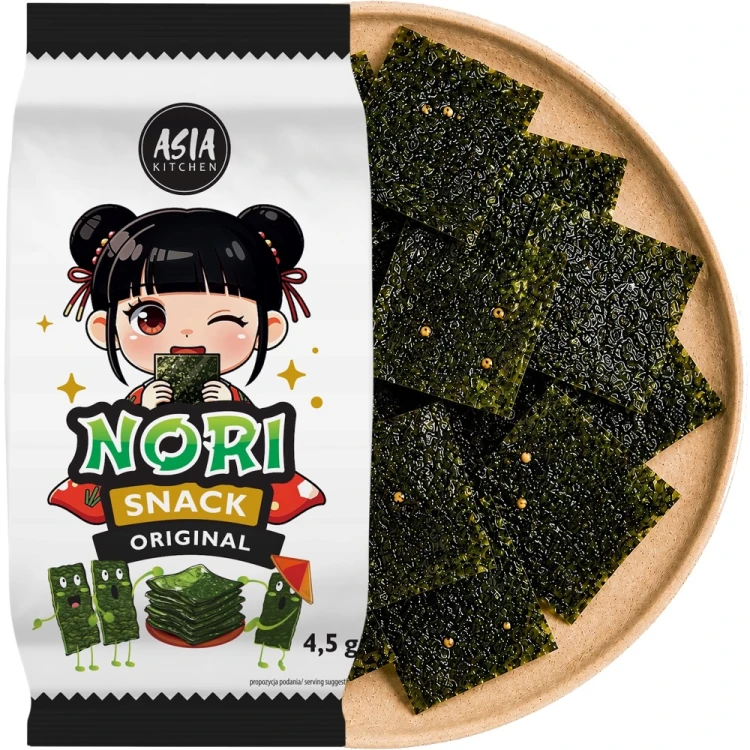 Koreańskie Nori Snack Przekąska Chrupiące Wodorosty Prażone ORIGINAL 4,5g ASIA KITCHEN
