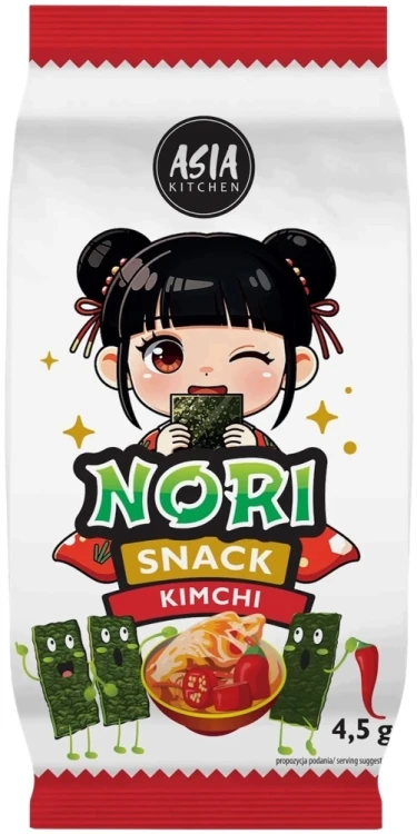 Koreańskie Nori Snack Przekąska Chrupiące Wodorosty Prażone KIMCHI 4,5g ASIA KITCHEN