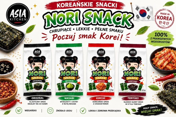Koreańskie Nori Snack Przekąska Chrupiące Wodorosty Prażone KIMCHI 4,5g ASIA KITCHEN