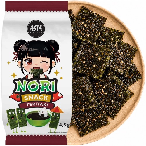 Koreańskie Nori Snack Przekąska Chrupiące Wodorosty Prażone TERIYAKI 4,5g ASIA KITCHEN