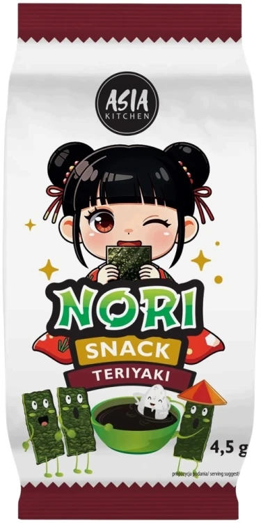 Koreańskie Nori Snack Przekąska Chrupiące Wodorosty Prażone TERIYAKI 4,5g ASIA KITCHEN