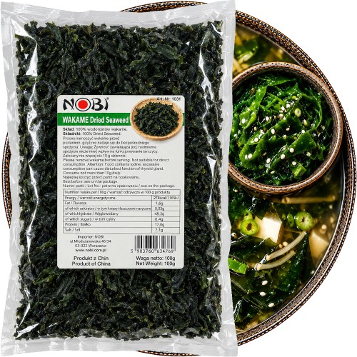 Suszone Wodorosty Glony Algi WAKAME Cięte Do Zupy MISO 100g ASIA KITCHEN