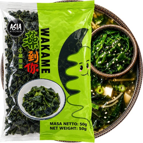 Suszone Wodorosty Glony Algi WAKAME Cięte Do Zupy MISO 50g ASIA KITCHEN