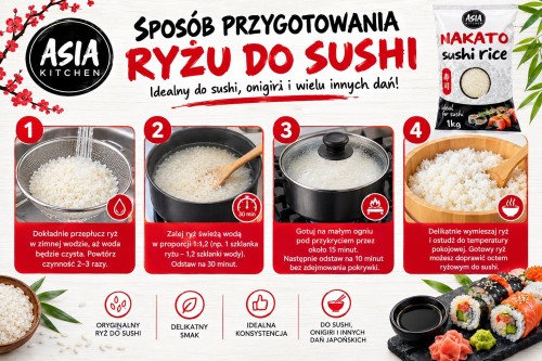Ryż Do Sushi Rice Nakato Kleisty Okrągłe Ziarno 1kg Najwyższa Jakość 1000g ASIA KITCHEN