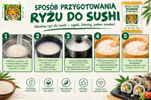 Ryż Kleisty Do Sushi Jakość Premium Okrągłe Ziarno 1kg 1000g ROYAL TIGER