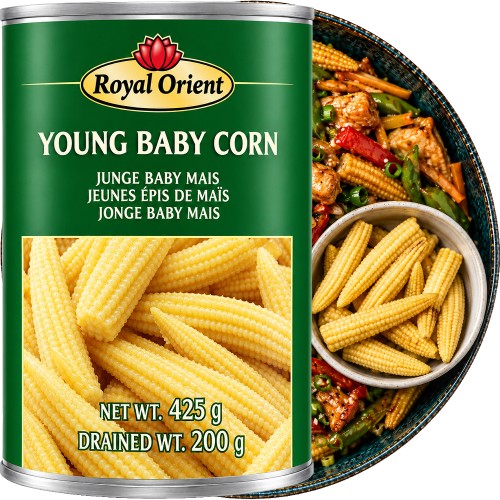 Mini Kolby Kukurydzy Młoda Kukurydza w Słoiku Do Zup Sałatek i Potraw z Woka 425g ROYAL ORIENT