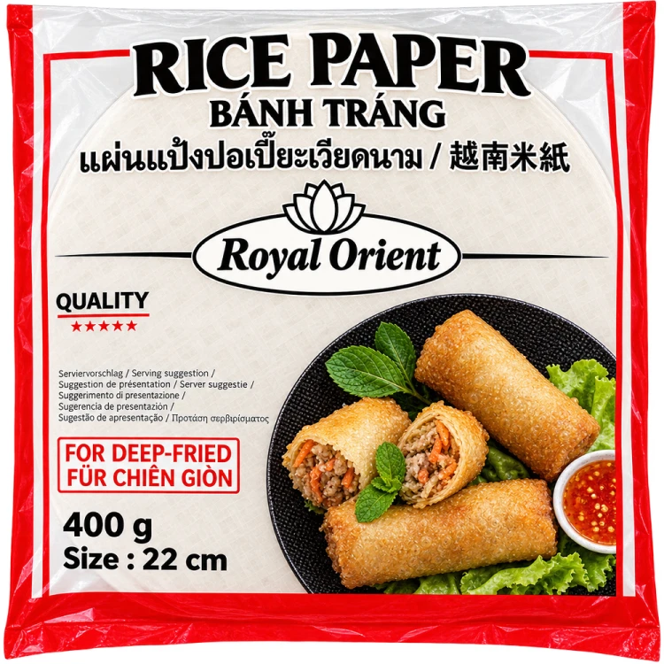 Wietnamski Papier Ryżowy Banh Trang Okrągły Do Głęboko Smażonych Sajgonek 22cm 400g ROYAL ORIENT