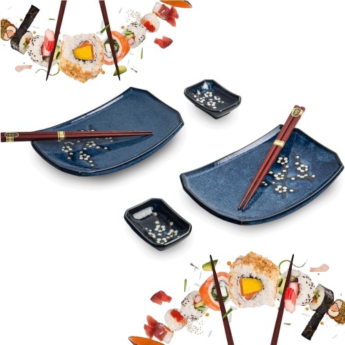 Zestaw Ceramiki Do Sushi Komplet HANA BLUE Ciemny Niebieski Ceramika Dla 2 Osób EDO JAPAN