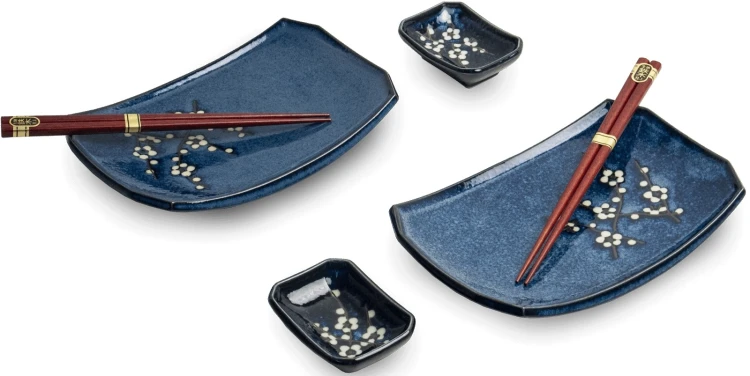 Zestaw Ceramiki Do Sushi Komplet HANA BLUE Ciemny Niebieski Ceramika Dla 2 Osób EDO JAPAN