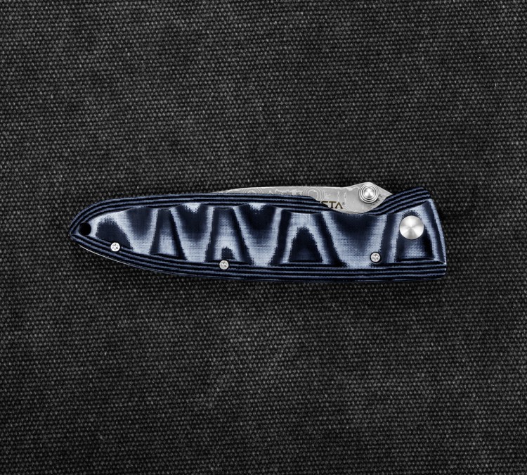 Mcusta Zanmai Classic Wave Blue Micarta Damascus Japoński Nóż Składany 8cm