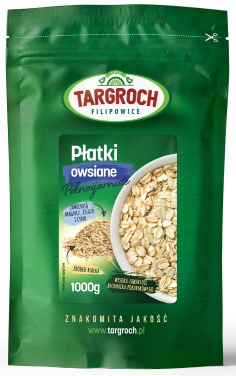 Płatki Owsiane Pełnoziarniste Naturalne Śniadanie Świeże 1kg 1000g TARGROCH