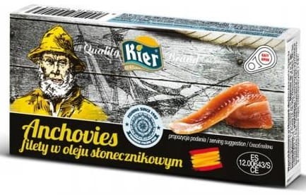 Filety Anchovies Anchois w Oleju Słonecznikowym w Puszce Kwasy Omega 45g KIER