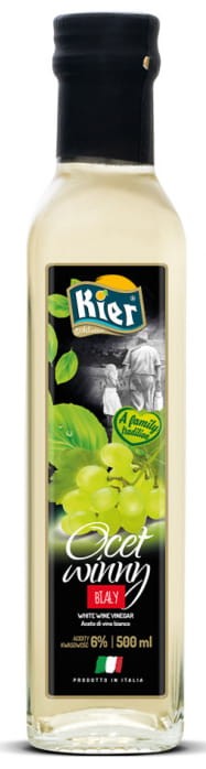 Włoski Zdrowy Ocet Winny Biały z Wina Do Sałatek Szklana Butelka 500ml KIER
