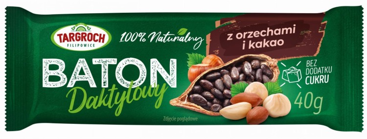 Zdrowy Baton Daktylowy z Orzechami i Kakao Energia z Natury 40g TARGROCH