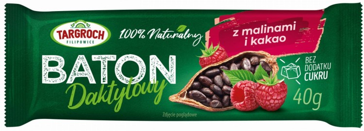 Zdrowy Baton Daktylowy z Malinami i Kakao Energia z Natury 40g TARGROCH